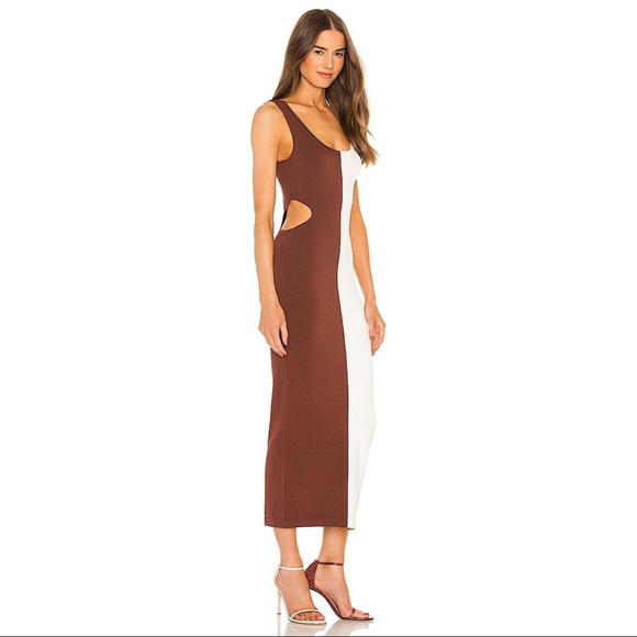NWT Ronny Kobo Angua Brown White Colorblock Stripe Sleeveless Maxi Dress - Picture 3 of 12